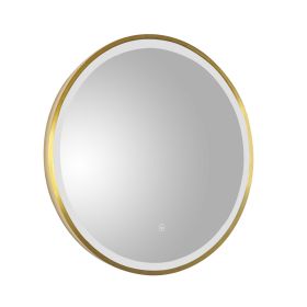 Just Taps VOS Round LED Illuminated Mirror With Light Brushed Brass 600mm