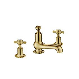 Just Taps Grosvenor Pinch Antique Brass Edition 3 Hole Basin Mixer – 127mm