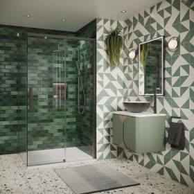 Crosswater Asura 8mm Sliding Door (width-1700mm)  with Side Panel 900mm And Hammered Handle-Slate
