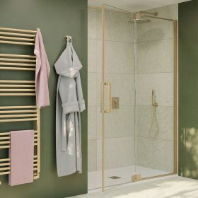Crosswater Optix 10 Brushed Brass Pivot Shower Door with Inline Panel