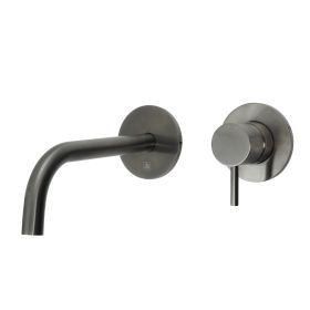 Just Taps Vos Wall Mounted Single Lever Basin Mixer Tap with Slim Spout 250mm-Brushed Black