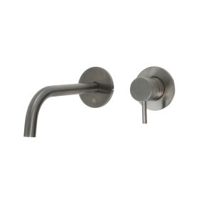 Just taps Vos Wall Mounted Single Lever Designer Handle Basin Mixer Tap with Slim Spout 200mm-Brushed Black