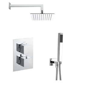 Just Taps Plus Square Thermostatic Concealed 2 Outlet Shower Pack 
