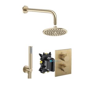 Crosswater MPRO Crossbox 2 Outlet Thermostatic Shower Valve Bundle Brushed Brass