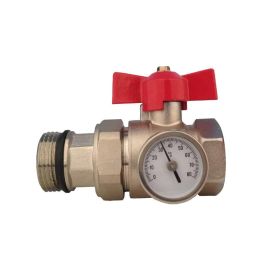 1″ Manifold Ball Valve with Temperature Gauge – Red