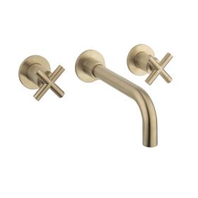 Crosswater MPRO Crosshead Basin 3 Hole Set Brushed Brass - H: 75.5mm P: 192mm