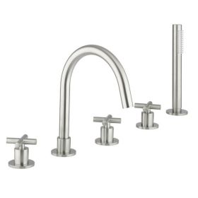 Crosswater MPRO Crosshead Bath 5 Hole Set Brushed Stainless Steel