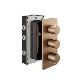Abacus Ez Box 3.0 Thermostatic Shower Valve 3 Outlet 3 Brushed Bronze Round Handles