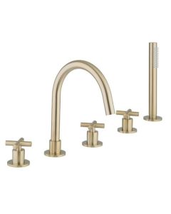 Crosswater MPRO Bath 5 Hole Set with Crosshead - Brushed Brass