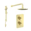 Saneux COS 2 way shower kit - w/ 3 Function Handset and Slider Rail and Shower Head - Knurled - Brushed Brass